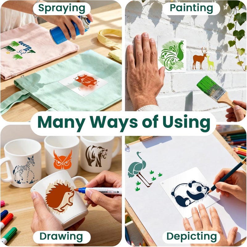 Amrules 65 Pcs Painting Stencils, Animals Theme Drawing Templates Set for Crafts, Reusable DIY Art Stencil Sets for Wood, Walls, Cards, Fabrics, Rocks and Home Decoration, 4 x 4 Inch - Image 3